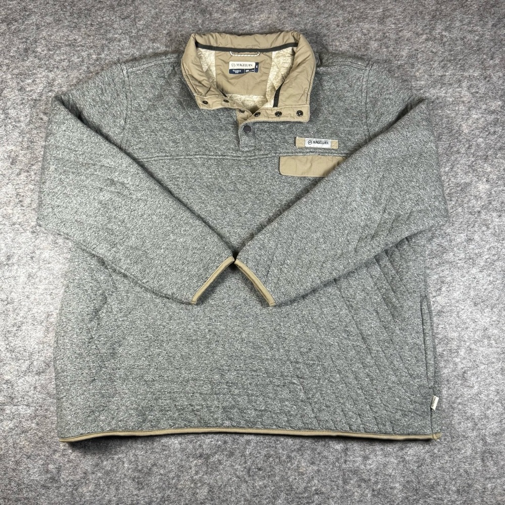 Magellan Fish Gear Quilted Pullover 1/4 Zip Men's 3XL Long Sleeve Gray Sweater